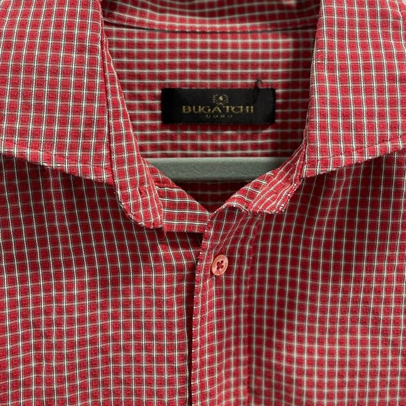 BUGATCHI UOMO Men's Red Checkered Button Down Size Large - Picture 2 of 4